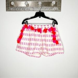Tessora Whie Pink Fringe Boho Pull On Casual Shorts Size Large
